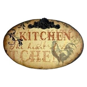 Kitchen The Heart Of Our Home Metal Plaque 14"x9" Rustic Farmhouse Wall Sign VG